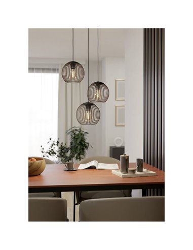 Luminária pendente industrial ALMANZORA, 3 lâmpadas, preta e cobre, redonda, E27 (não incluída)