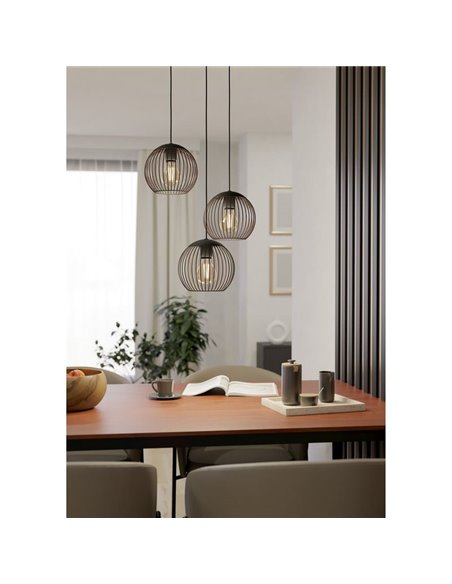 Luminária pendente industrial ALMANZORA, 3 lâmpadas, preta e cobre, redonda, E27 (não incluída)