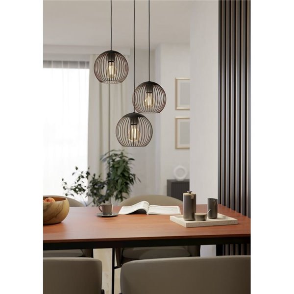 Lámpara colgante industrial ALMANZORA 3 luces negra y cobre redonda E27 (no incl.)