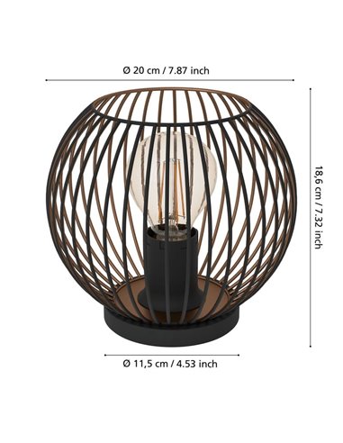 Lámpara de mesa industrial negra y cobre E27 (no incl.) ALMANZORA