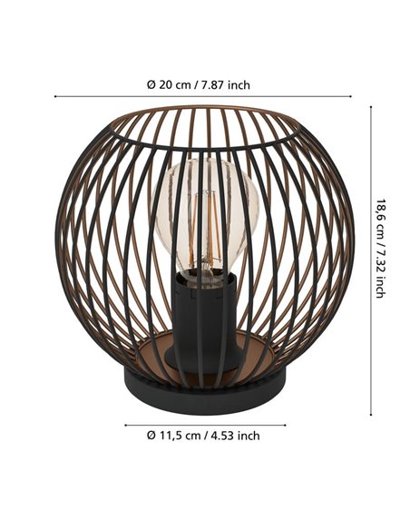 Luminária de mesa industrial preta e cobre, soquete E27 (não incluído) ALMANZORA