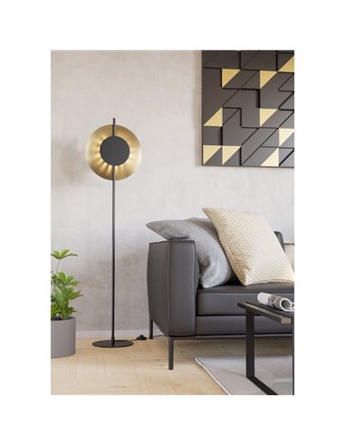 Lámpara de pie LED negra y latón cepillado TOCINA, 11W 1300Lm, 3000K