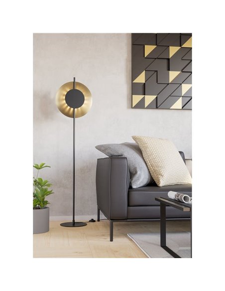 Lámpara de pie LED negra y latón cepillado TOCINA, 11W 1300Lm, 3000K