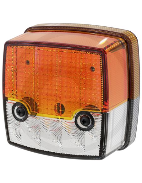 Indicador de posição e seta em LED, homologado para 12/24V IP6K9K, para tratores e máquinas agrícolas, 8,4 cm x 8,4 cm.