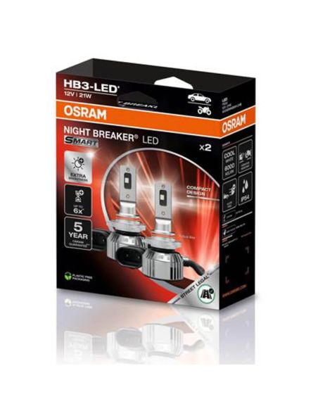 OSRAM NIGHT BREAKER LED SMART HB3 – Bombillas LED homologadas 12V 6000K luz blanca 9005DWNBSM-2HB