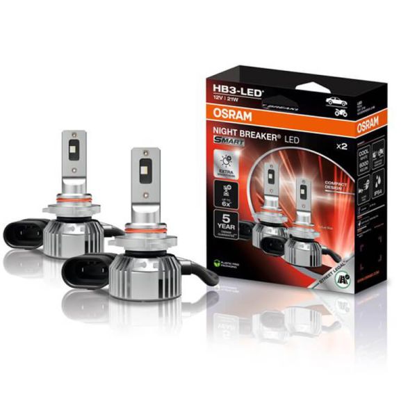 Ampoules LED intelligentes OSRAM NIGHT BREAKER HB3 – Homologuées, 12 V, 6 000 K, lumière blanche, référence 9005DWNBSM-2HB