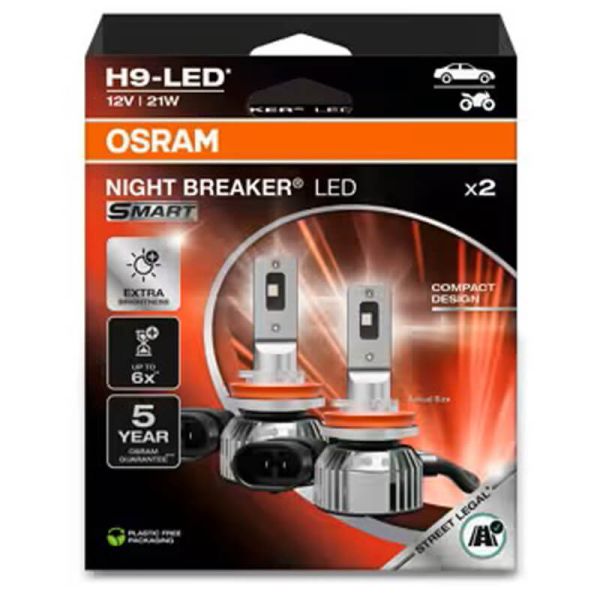 OSRAM NIGHT BREAKER LED SMART H9 – Bombilla LED homologada 12V 6000K luz blanca intensa 64213DWNBSM-2HB