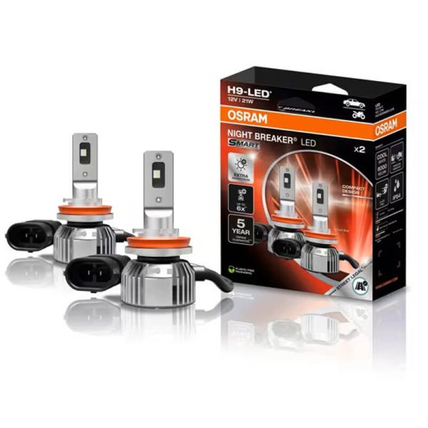 Ampoule LED intelligente OSRAM NIGHT BREAKER H9 – Homologuée, 12 V, 6 000 K, lumière blanche intense 64213DWNBSM-2HB