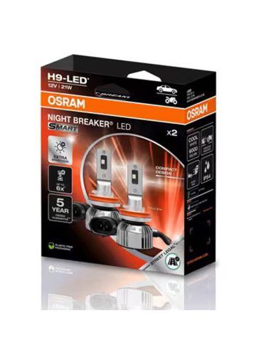 Ampoule LED intelligente OSRAM NIGHT BREAKER H9 – Homologuée, 12 V, 6 000 K, lumière blanche intense 64213DWNBSM-2HB