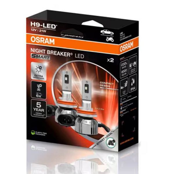 OSRAM NIGHT BREAKER LED SMART H9 – Bombilla LED homologada 12V 6000K luz blanca intensa 64213DWNBSM-2HB