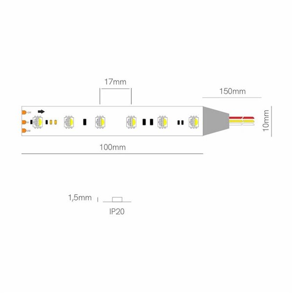 Tira LED SPI direccionable 1 metro RGB FINE SPI-3, 24VDC 11W/m 561Lm, IP20
