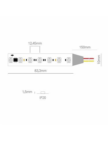 Tira LED SPI directionnel 1 métro RGB FINE SPI-2, 24VDC 14W/m, IP20