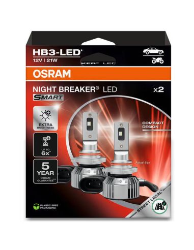 OSRAM NIGHT BREAKER LED SMART HB3 – Bombillas LED homologadas 12V 6000K luz blanca 9005DWNBSM-2HB