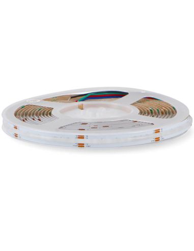 Bande LED RGB COB 24V IP20 15W/m – 5 mètres, sécable tous les 3 cm, pour une utilisation en intérieur.