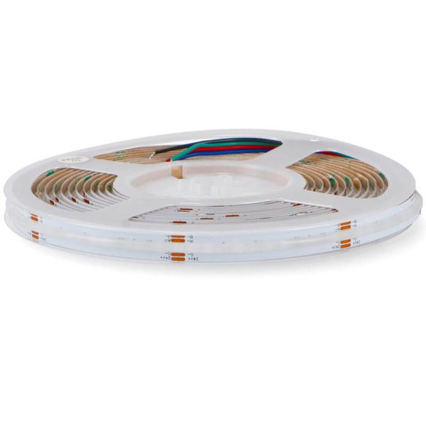 Bande LED RGB COB 24V IP20 15W/m – 5 mètres, sécable tous les 3 cm, pour une utilisation en intérieur.