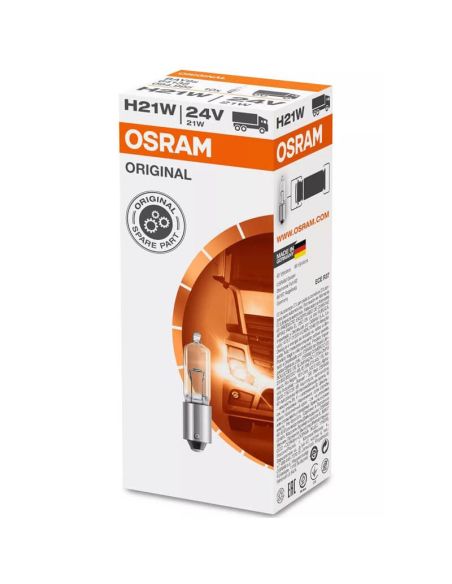 Bombilla OSRAM ORIGINAL H21W BAY9s 24V base metálica – Recambio OEM señalización