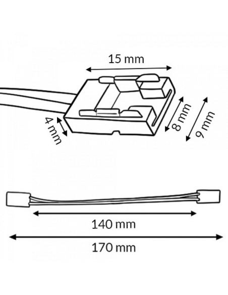 Connecteur double avec câble pour bande LED monochrome de 8 mm, 2 broches, 12 V / 24 V