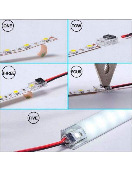 Conector UltraMini para fita LED monocromática de 10 mm, 2 pinos, 12 V/24 V