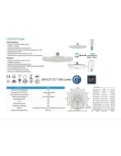 Bombilla LED E27 de tulipa ancha Ø292mm, 30W equivalente a 250W 2800Lm100º CCT 2