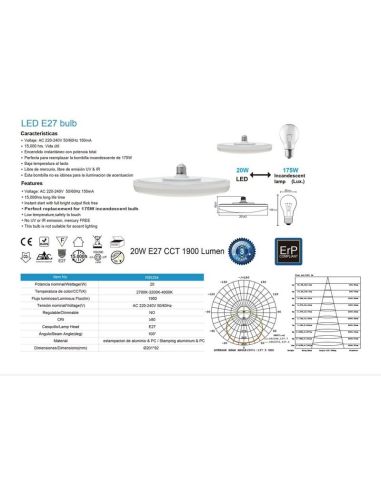 Bombilla plana LED E27 de tulipa...