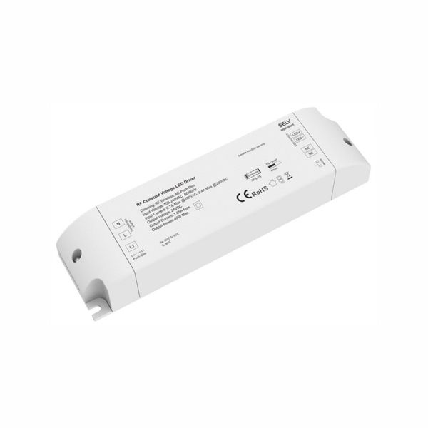 Fonte de alimentação de 24V Push DIM e RF 2.4 GHz 40W para fitas de LED monocromáticas.