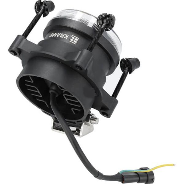 Farol lateral redondo de LED de 90 mm 25/5 W 12–24 V com luz de posição e conector H9 homologado.