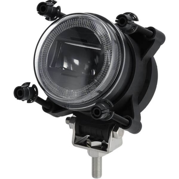 Farol LED redondo de 90 mm, 28/18 W, 12-24 V, com pisca, farol alto e conector H9.