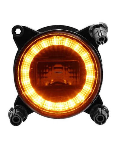 Faro LED redondo 90 mm 28/18W 12–24V con intermitente, luz de carretera con conector H9