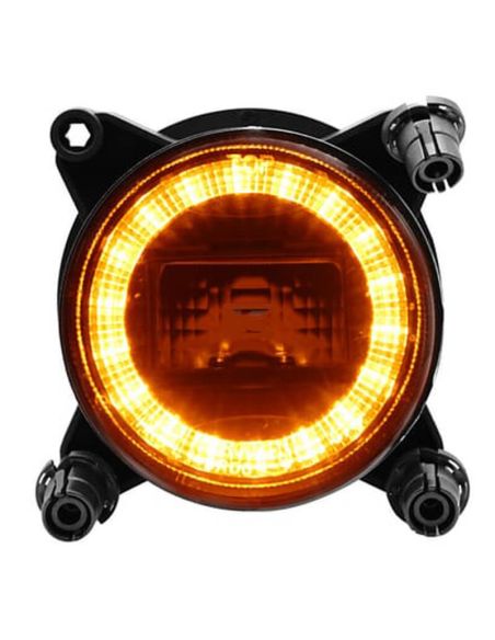 Faro LED redondo 90 mm 28/18W 12–24V con intermitente, luz de carretera con conector H9