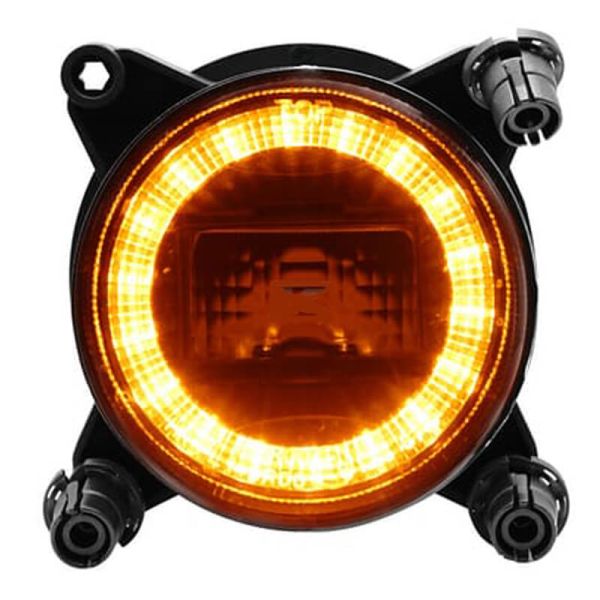 Faro LED redondo 90 mm 28/18W 12–24V con intermitente, luz de carretera con conector H9