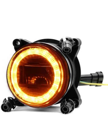 Faro LED redondo 90 mm 28/18W 12–24V con intermitente, luz de carretera con conector H9