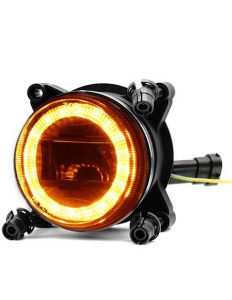 Phare rond à LED de 90 mm, 28/18 W, 12-24 V, avec clignotant et feux de route, connecteur H9.