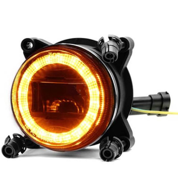 Faro LED redondo 90 mm 28/18W 12–24V con intermitente, luz de carretera con conector H9