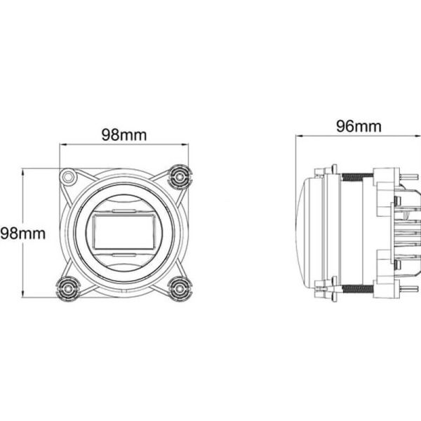 Dimensions : Phare rond à LED 90 mm 30/5 W 12–24 V avec feu de croisement et feu de position – Connecteur H9