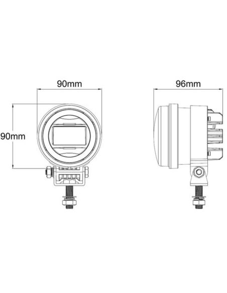 MEdidas Faro LED redondo 90 mm 30/5W 12–24V con luz corta y posición – Conector H9