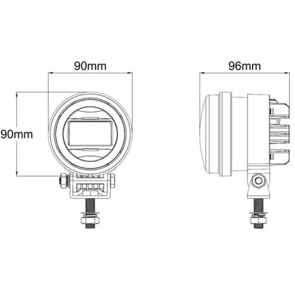 MEdidas Faro LED redondo 90 mm 30/5W 12–24V con luz corta y posición – Conector H9
