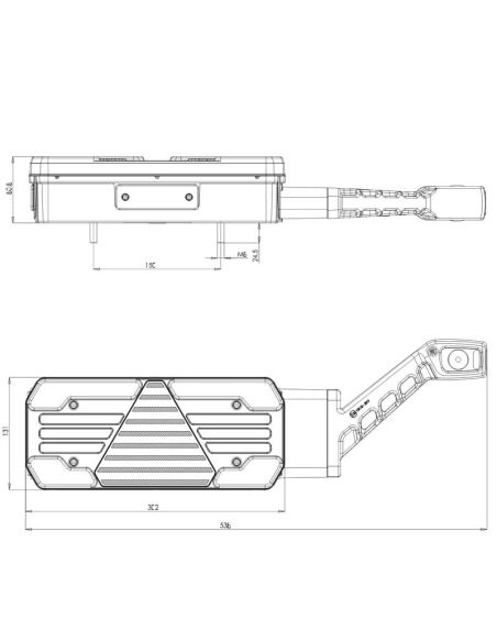 Medidas Piloto trasero LED W249DD+W48 con galibo lateral y luz de matrícula – Izquierdo / Derecho 12–24V
