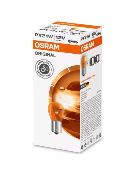 Bombilla OSRAM ORIGINAL PY21W ámbar BAU15s 12V – Caja 10 unidades