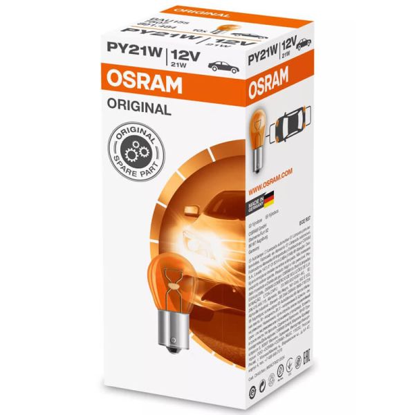 Bombilla OSRAM ORIGINAL PY21W ámbar BAU15s 12V – Caja 10 unidades