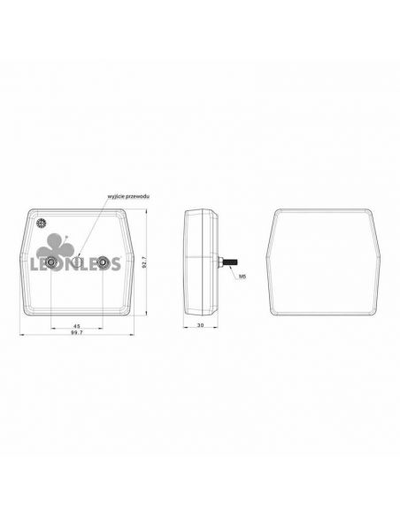 Dimensões da lanterna traseira Fristom FT-222 T LED 12V com cabo e luz de placa R10, R1, S1, 2a, L00