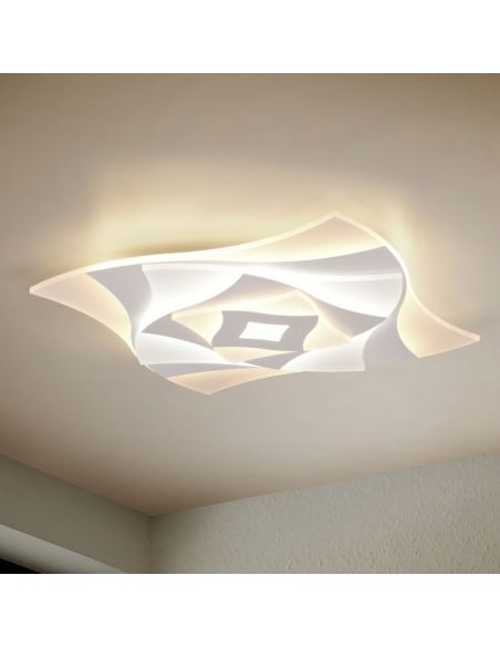 Plafonnier AKITA aux formes géométriques et effets 3D, 56 W, 6 550 lm, dimmable, 3 000-6 500 K