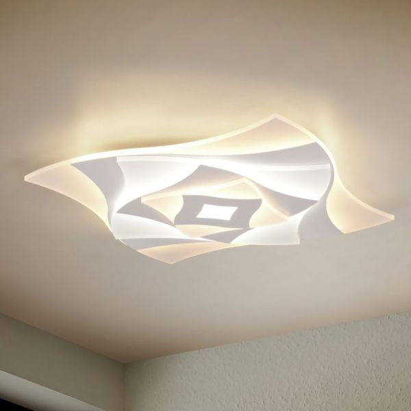 Plafonnier AKITA aux formes géométriques et effets 3D, 56 W, 6 550 lm, dimmable, 3 000-6 500 K