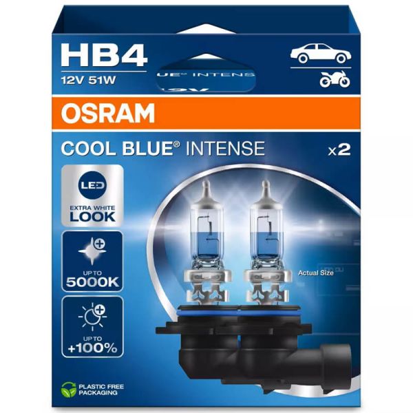 OSRAM COOL BLUE INTENSE HB4 – Pack 2 bombillas halógenas extra blancas hasta 5000K
