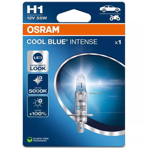 Ampoule halogène extra blanche OSRAM COOL BLUE INTENSE H1 nouvelle génération 5000K – 12V (1 pièce)