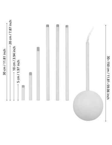 Conducto de cables EXTENTION EGLO blanco regulable 320–1570 mm para techo