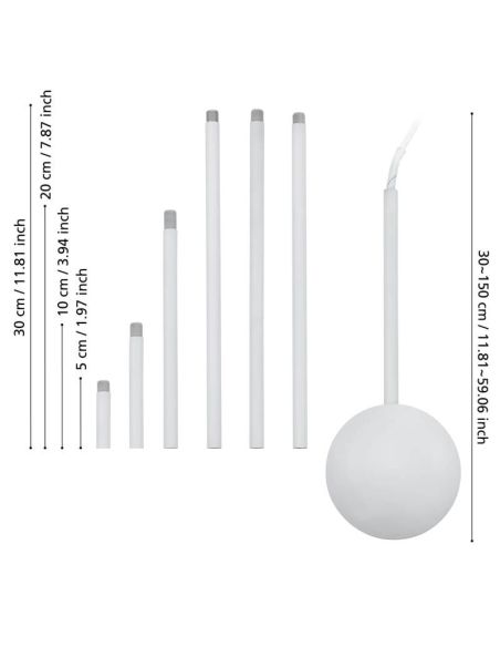 Conducto de cables EXTENTION EGLO blanco regulable 320–1570 mm para techo