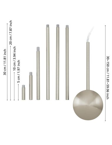 Medidas Conducto de cables EXTENTION EGLO níquel mate regulable 320–1570 mm para techo