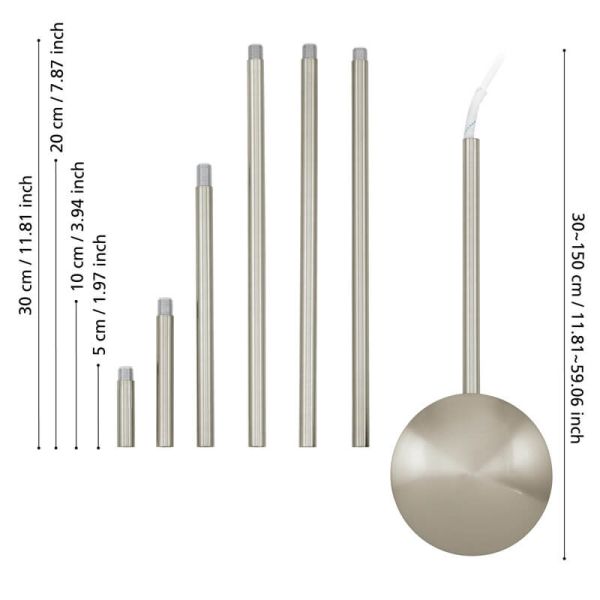 Medidas Conducto de cables EXTENTION EGLO níquel mate regulable 320–1570 mm para techo