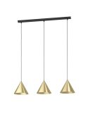 Lámpara colgante 3 luces cónicas NARICES, diseño New Nordic, negro/latón, E27 (no incl.) 920×1100×220 mm