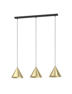Lámpara colgante 3 luces cónicas NARICES, diseño New Nordic, negro/latón, E27 (no incl.) 920×1100×220 mm